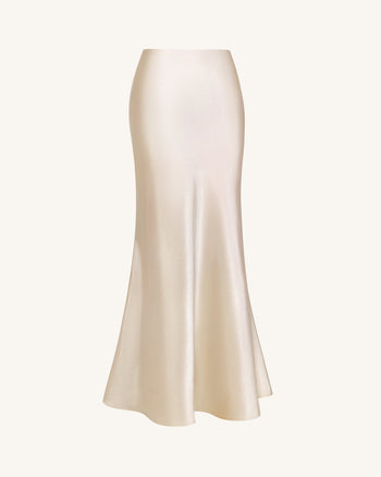 Gonna lunga drappeggiata effetto raso - Crema