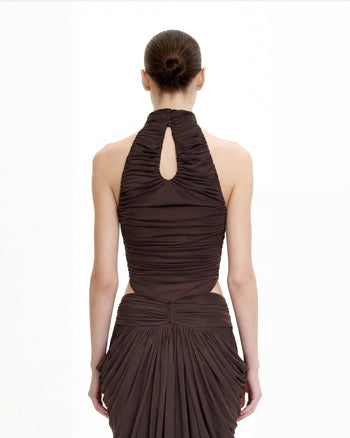 Body con incrocio drappeggiato e scollo all'americana - Marrone