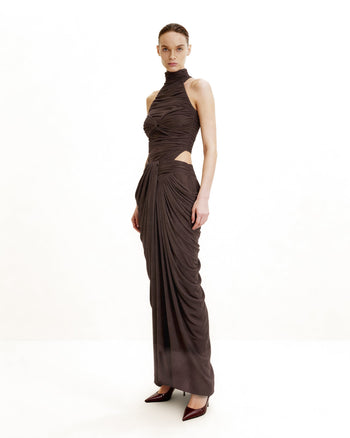 Body con incrocio drappeggiato e scollo all'americana - Marrone