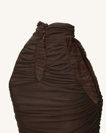 Body con incrocio drappeggiato e scollo all'americana - Marrone