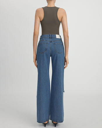 Jeans in Denim con Cuore Intagliato e Decorazioni Sophia - Blu Medio