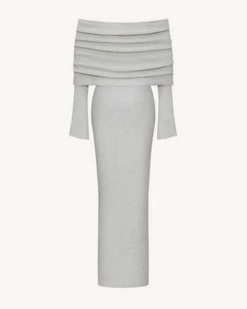 Abito lungo in maglia con spalle scoperte - Crema