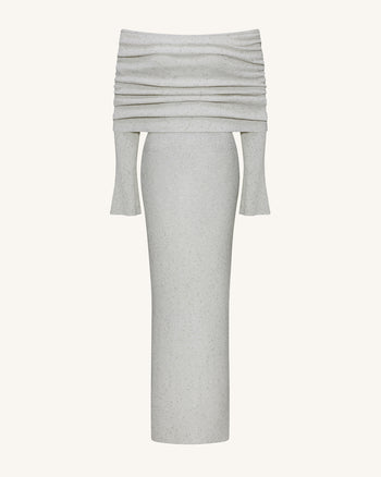 Abito lungo in maglia con spalle scoperte - Crema