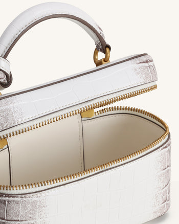 Cleo Borsa con Manico Superiore a Forma di Scatola - Bianco Effetto Coccodrillo