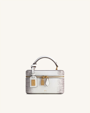 Cleo Borsa con Manico Superiore a Forma di Scatola - Bianco Effetto Coccodrillo