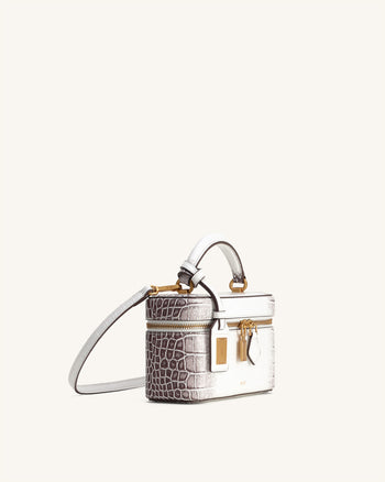 Cleo Borsa con Manico Superiore a Forma di Scatola - Bianco Effetto Coccodrillo
