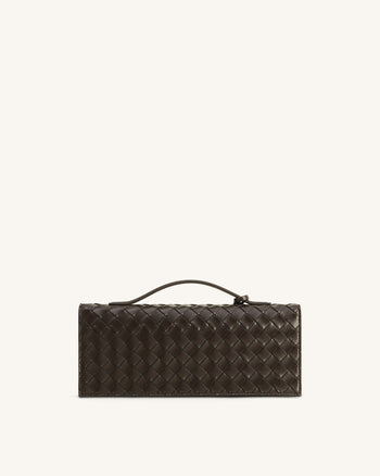 Celeste Borsa a mano con trama intrecciata e patta - Marrone scuro