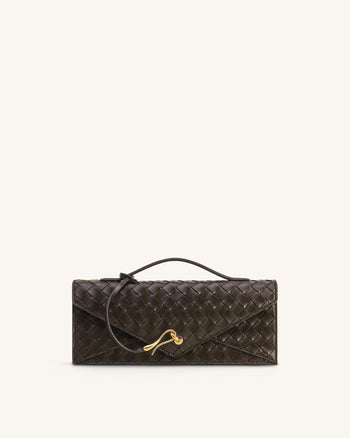 Celeste Borsa a mano con trama intrecciata e patta - Marrone scuro