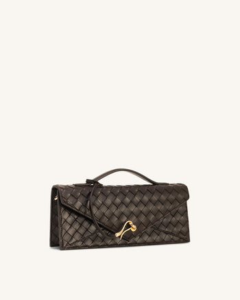 Celeste Borsa a mano con trama intrecciata e patta - Marrone scuro