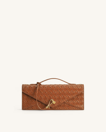 Celeste Borsa a mano con trama intrecciata e patta - Marrone