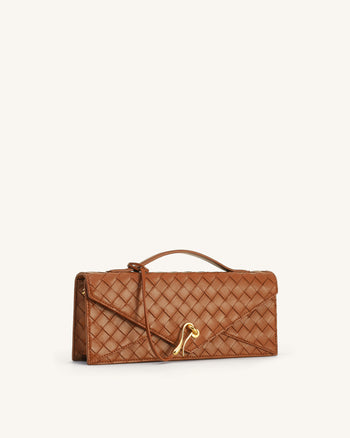 Celeste Borsa a mano con trama intrecciata e patta - Marrone