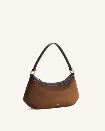 Lily Borsa a spalla in finto suede - Marrone scuro