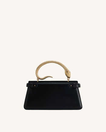 Borsa a Mano con Manico a Serpente Elena - Nero