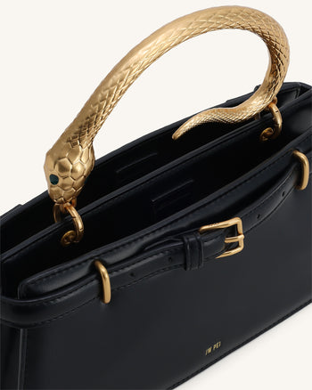 Borsa a Mano con Manico a Serpente Elena - Nero