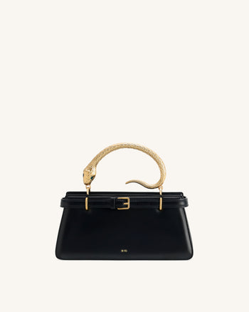 Borsa a Mano con Manico a Serpente Elena - Nero