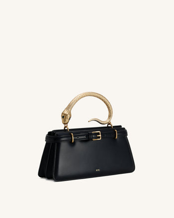 Borsa a Mano con Manico a Serpente Elena - Nero