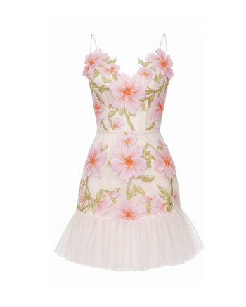 Minidress floreale con spalline sottili - Rosa