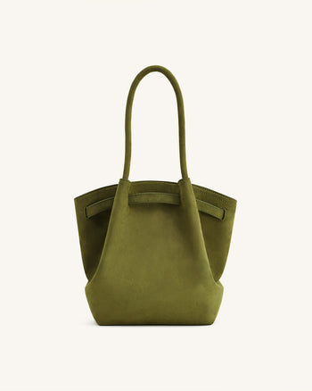 Hana Borsa Tote a Colonna in Ecocamoscio - Verde Oliva