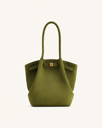 Hana Borsa Tote a Colonna in Ecocamoscio - Verde Oliva