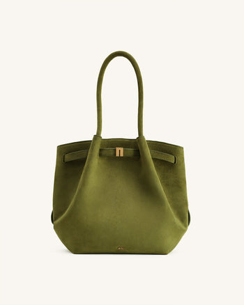 Hana Borsa Tote a Colonna in Ecocamoscio - Verde Oliva
