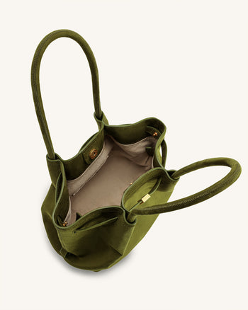 Hana Borsa Tote a Colonna in Ecocamoscio - Verde Oliva