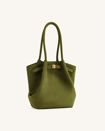 Hana Borsa Tote a Colonna in Ecocamoscio - Verde Oliva