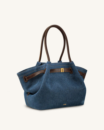 Hana Borsa Tote Media in Denim - Denim Blu