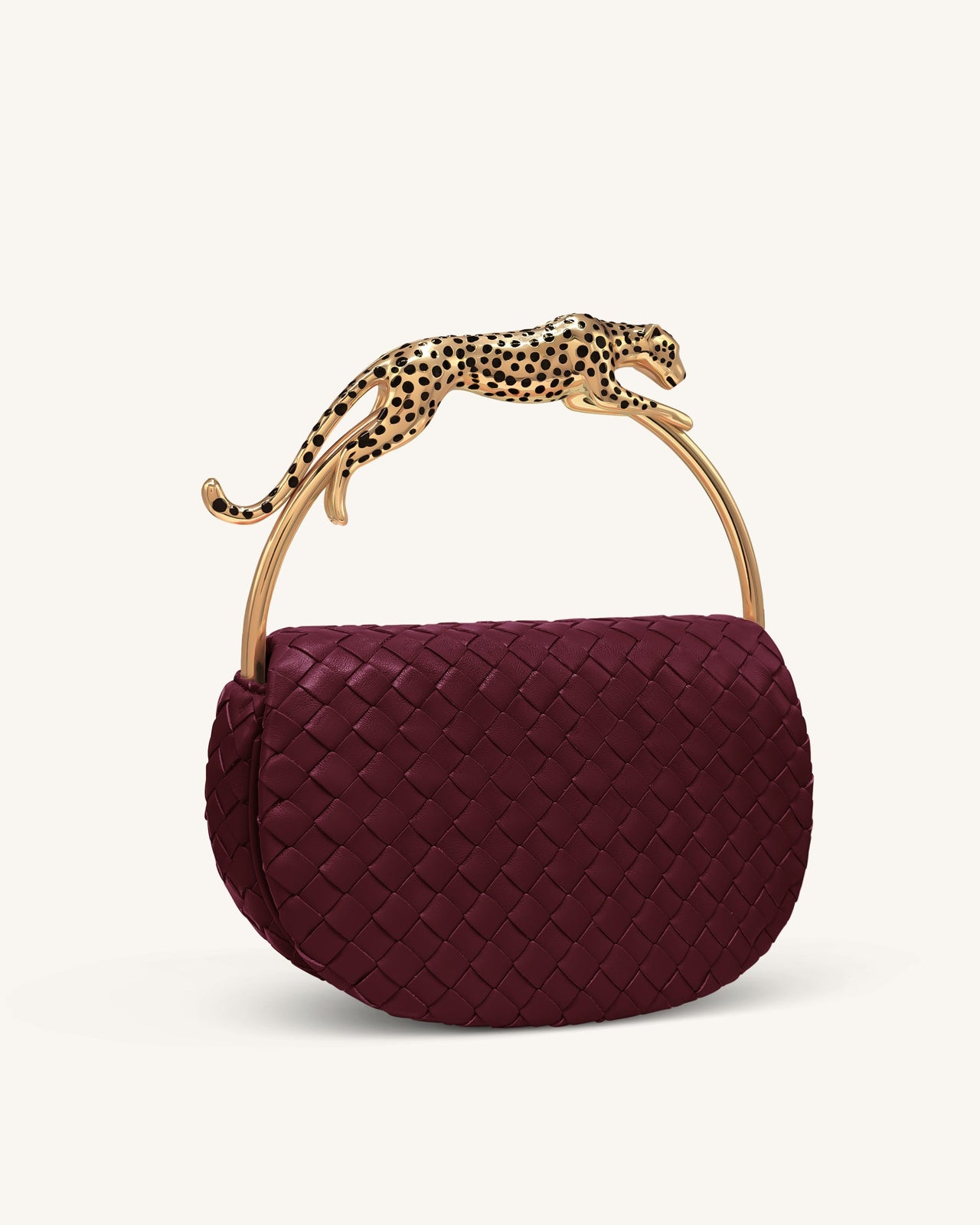 Ione Borsa con Manico Superiore a Forma di Leopardo Intrecciata - Bordeaux