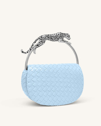 Ione Borsa con Manico Superiore a Forma di Leopardo Intrecciata - Azzurro