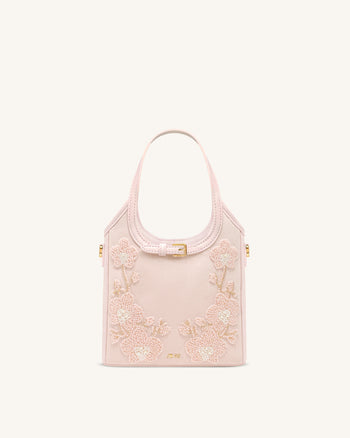 Brooke Mini borsa con manico e orchidea decorata con perline e cintura - Rosa