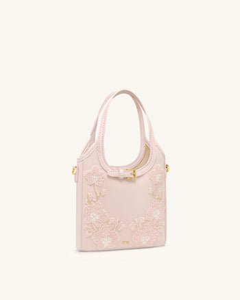 Brooke Mini borsa con manico e orchidea decorata con perline e cintura - Rosa