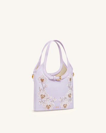 Brooke Mini borsa con manico e orchidea decorata con perline e cintura - Lavanda