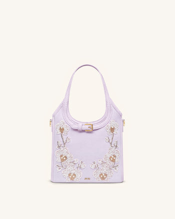 Brooke Mini borsa con manico e orchidea decorata con perline e cintura - Lavanda