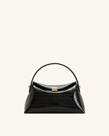 Talia Borsa con Manico Superiore - Coccodrillo Nero