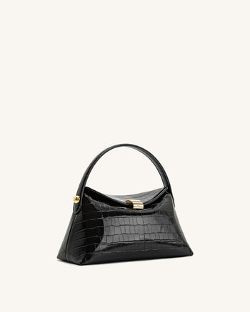 Talia Borsa con Manico Superiore - Coccodrillo Nero