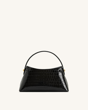 Talia Borsa con Manico Superiore - Coccodrillo Nero