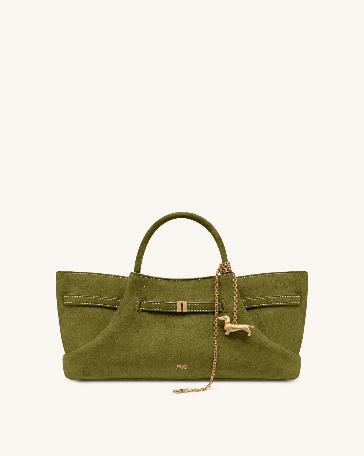 Maeve Borsa shopper in ecopelle scamosciata con ciondolo a bassotto in metallo - Verde Oliva
