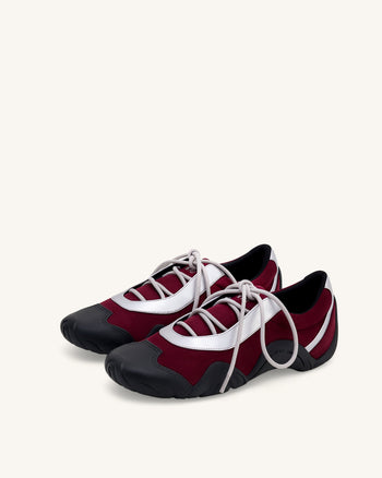 Caitlin Sneakers Ballerine Allacciate in Finta Pelle Scamosciata - Bordeaux e Grigio Chiaro