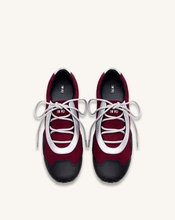 Caitlin Sneakers Ballerine Allacciate in Finta Pelle Scamosciata - Bordeaux e Grigio Chiaro