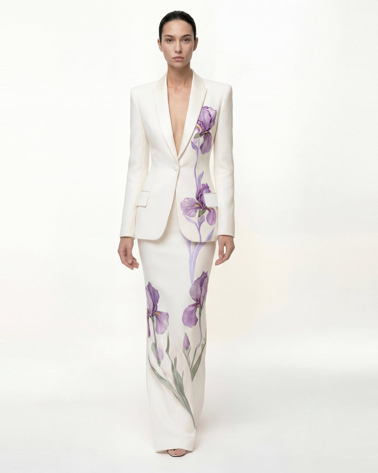 Gonna lunga con motivo Iris - Bianco