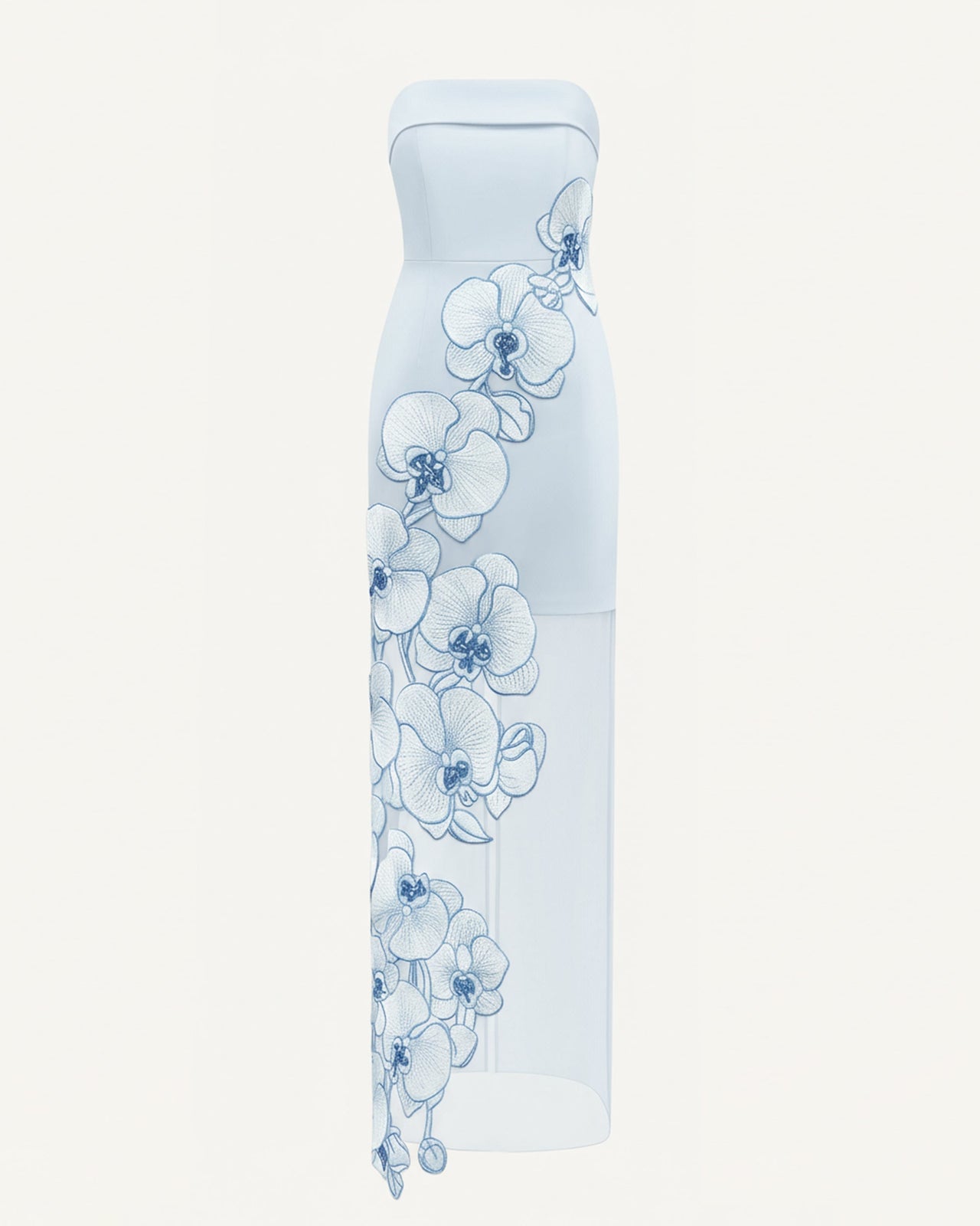 Vestito ricamato con orchidee – Azzurro