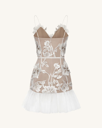 Floral Abito Mini con Spalline Sottili - Bianco