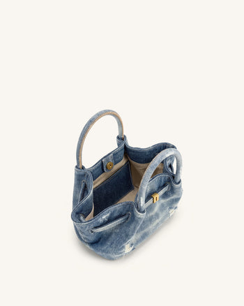Hana Mini borsa tote in denim - Blu