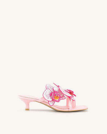 Serena Sandali con tacco e infradito con ricamo orchidea - Rosa confetto