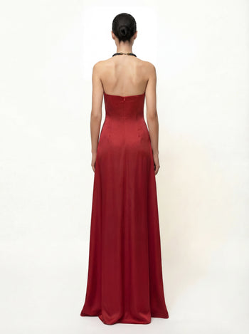 Abito lungo con scollo halter e stampa floreale Iris - Rubino