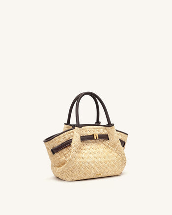 Hana Mini borsa tote in finta paglia - Marrone