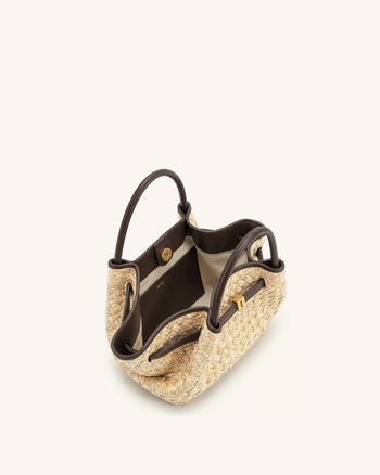 Hana Mini borsa tote in finta paglia - Marrone