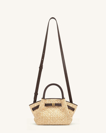 Hana Mini borsa tote in finta paglia - Marrone