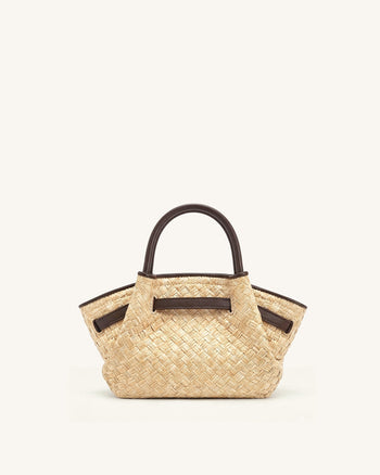 Hana Mini borsa tote in finta paglia - Marrone