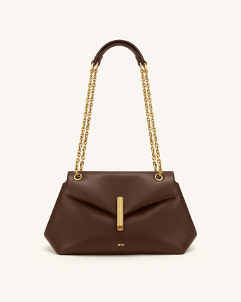 Valerie Borsa a spalla con catena e patta - Marrone scuro